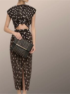 Danier | Black Studded Leather HandBag, Silver Strip Detail, Magnet Closure